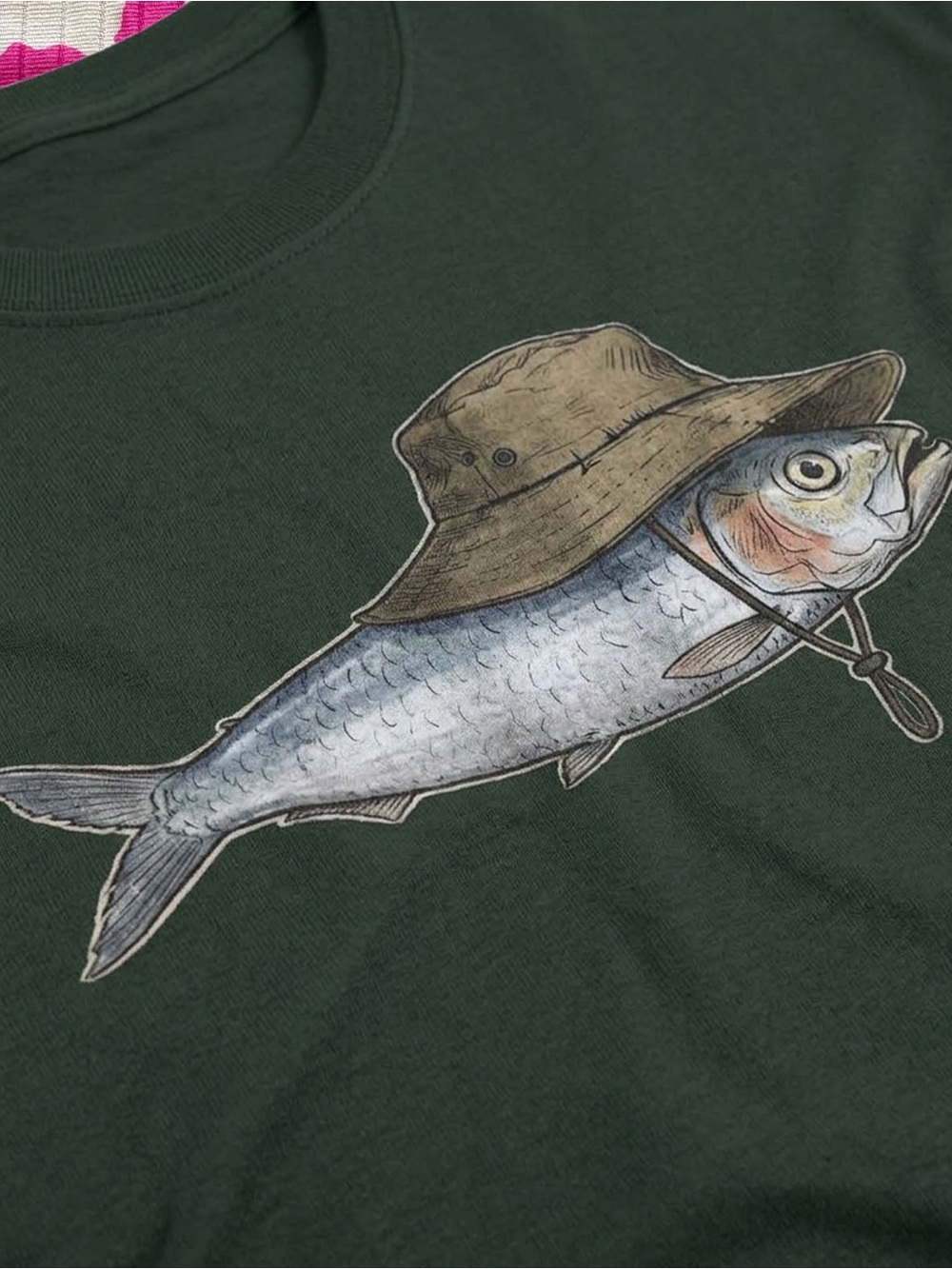 Forest Green Fishing Fish Graphic Tee with Bucket Hat Design unisex